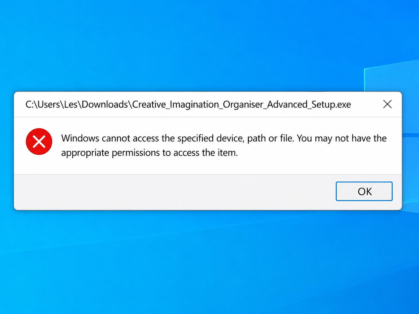 Windows cannot access the specified device path or file message